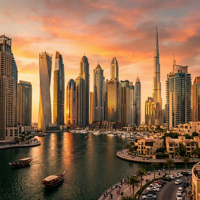 Dubai skyline at golden hour